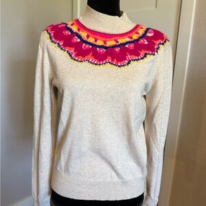CAbi Cream Sweater with Pink and Yellow Accents